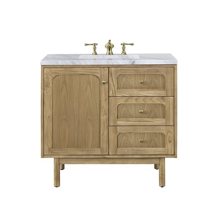 James Martin Vanities Laurent 36in Single Vanity, Light Natural Oak w/ 3 CM Carrara Marble Top 545-V36-LNO-3CAR
